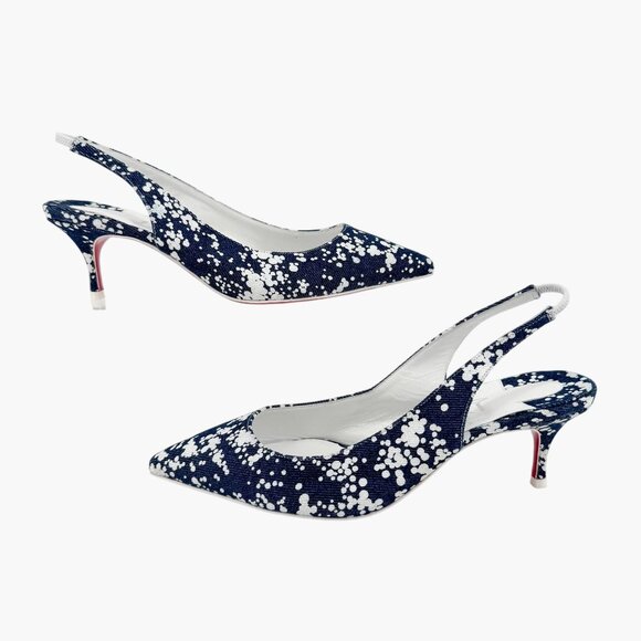 Christian Louboutin Kate Slingback 55 Pumps Blue Denim Size 37 US 7 Kitten Heels - Picture 8 of 14